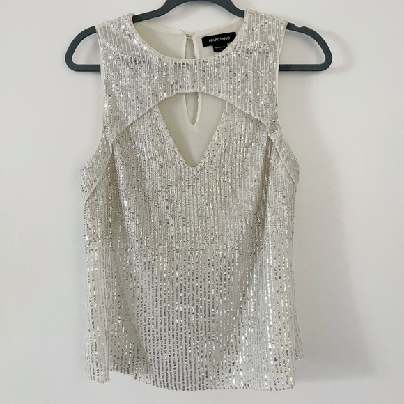 Marciano by Guess, Leanna Sequin Top in Silver & Vanilla - Picture 4 of 15